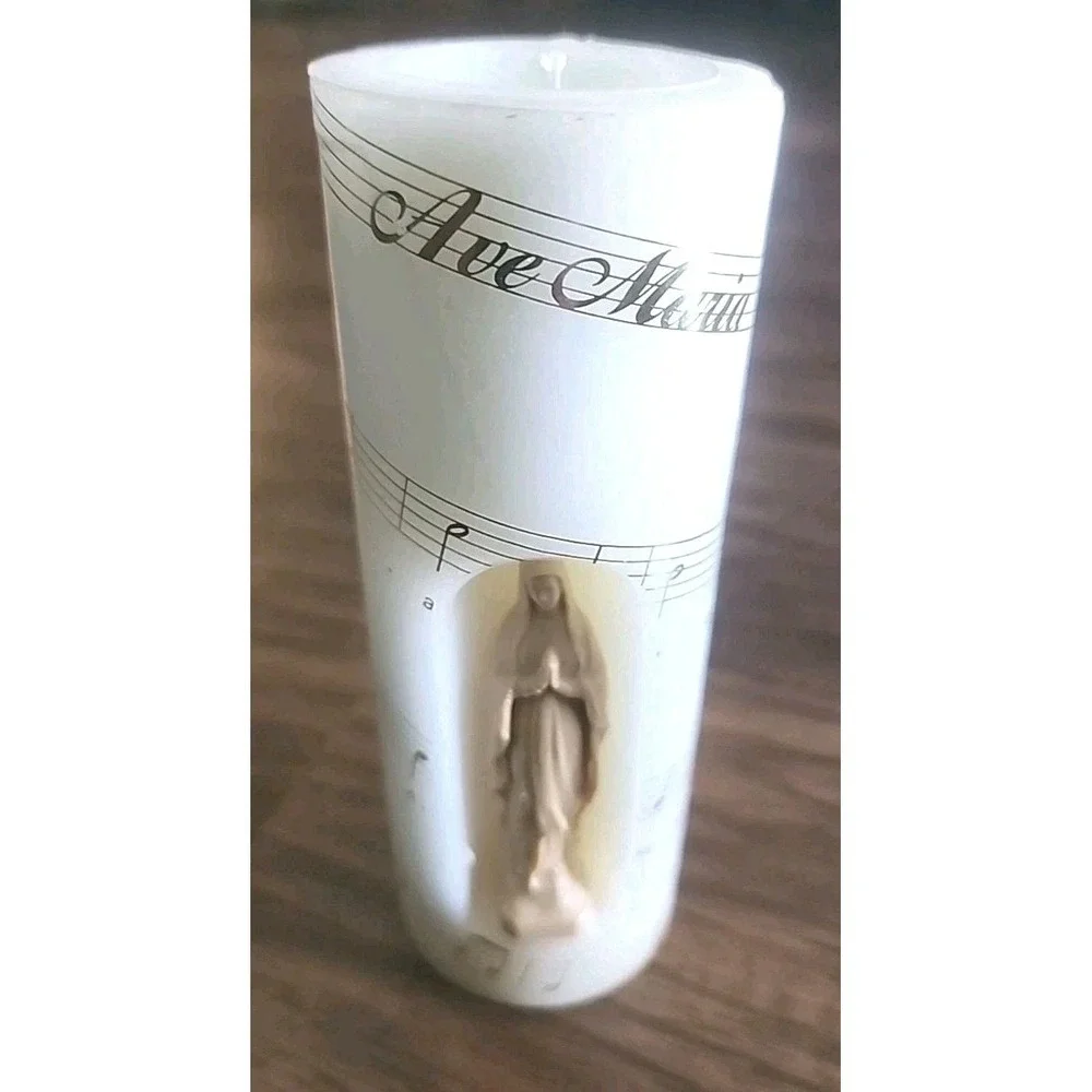 AVE MARIA Christian Vigin Mary Lourdes Religious Pillar Candle Made In France